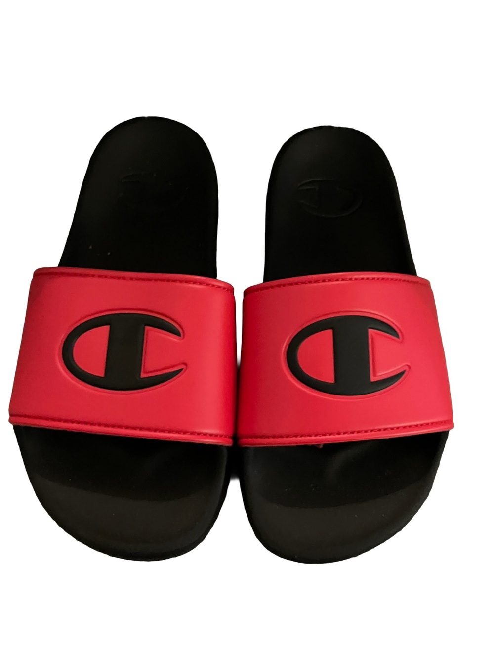 NWOT CHAMPION RED AND BLACK KIDS IPO SQUISH SLIDE SANDALS SIZE 2Y
